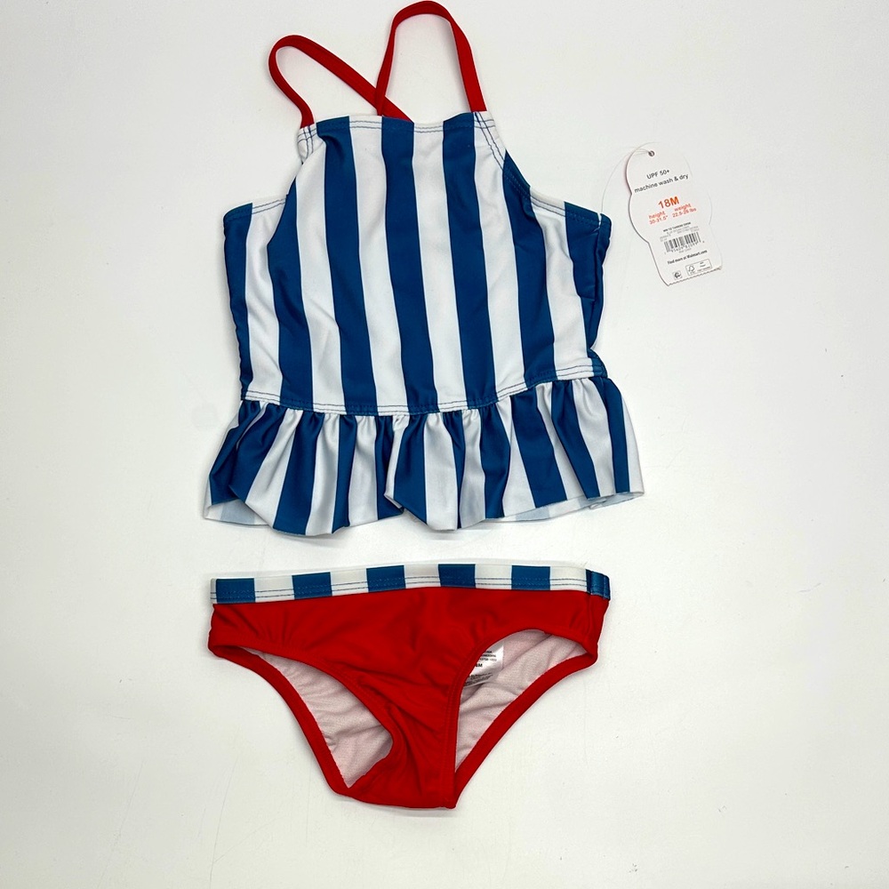 Wonder Nation Blue and Red Striped Kids Bikini